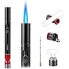 YUSUD Butane Torch Lighter, 5 in 1 Jet Flame Lighters Set with Built-in Cutter Punch, Holder Function, Draw Tool and Twin Nubber, Windproof Gas Lighter Accessories kit, Mens Gifts (Fuel Not Included)