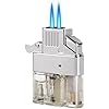 Yusud Butane Lighter Insert, Windproof Lighter with Adjustable Dual Torch Jet Flame, Fuel Refillable Lighter, for Men Dad Boyfriend (Fuel No Included)