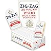 Zig-Zag Slow Burning Rolling Papers, Carton of 25 Packs, 100 Leafs per Pack, Size Single Wide (Regular), Kut Corners Easy Rolling 100% Natural Gum Arabic, No Bleach, Authentic White Paper 2500 Sheets