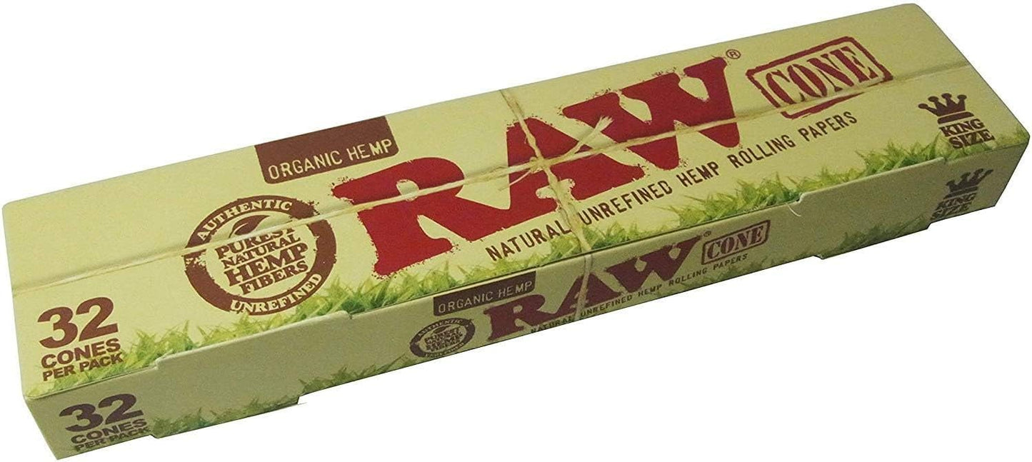 RAW Organic Unrefined Pre-Rolled Cone, 32 Pack (King Size) 100 gram