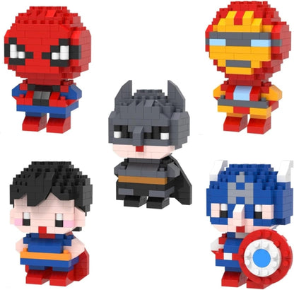 Superheroes Building Blocks Nanoblocks Action Figures Superhero Characters Mini Bricks Nanobricks Collectible Display Set Comicbook Superhero 5-Pack Kits Adult