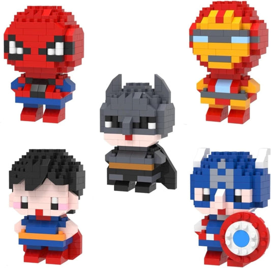 Superheroes Building Blocks Nanoblocks Action Figures Superhero Characters Mini Bricks Nanobricks Collectible Display Set Comicbook Superhero 5-Pack Kits Adult