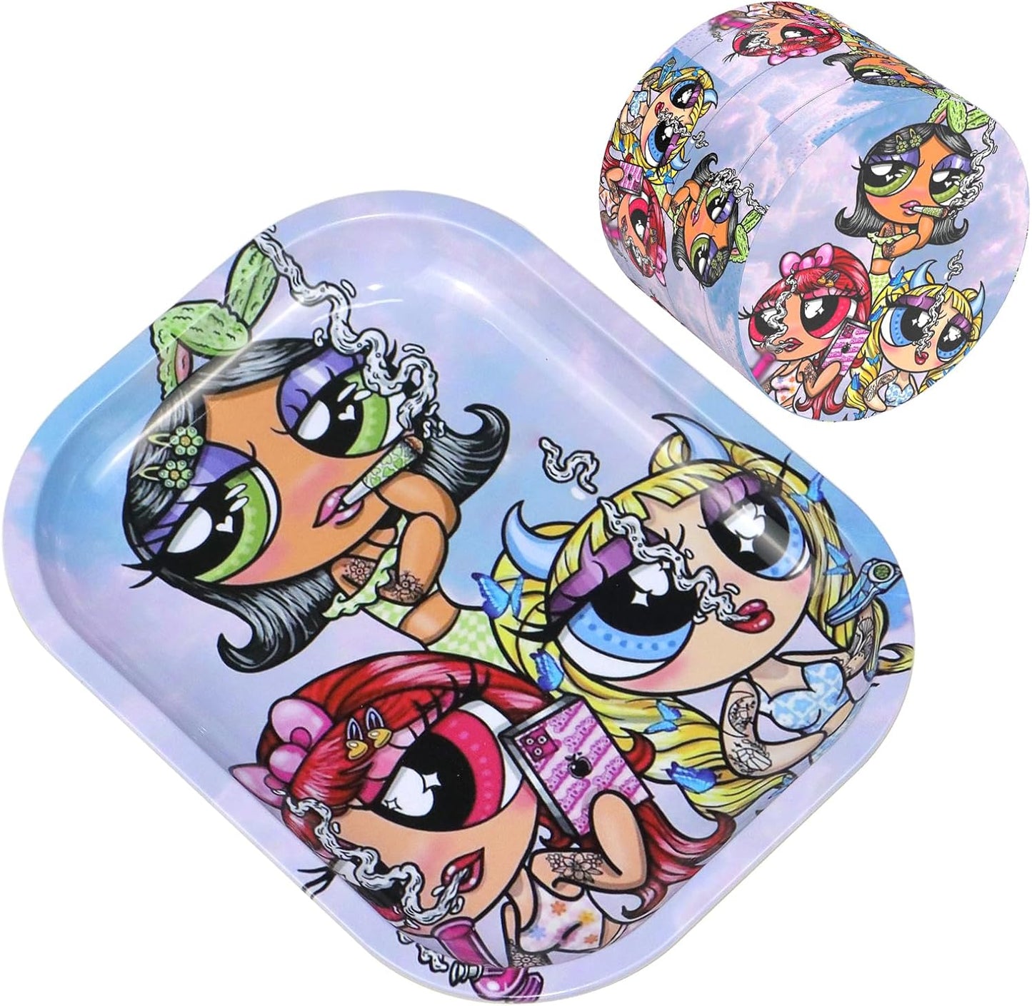 Rolling Tray Premium Metal Tray and Spice Grinder with Design - Perfect Size for Home Or Travel Accessories