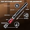 YUSUD Butane Torch Lighter, 5 in 1 Jet Flame Lighters Set with Built-in Cutter Punch, Holder Function, Draw Tool and Twin Nubber, Windproof Gas Lighter Accessories kit, Mens Gifts (Fuel Not Included)