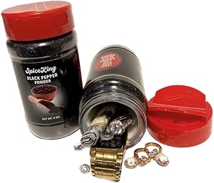 Diversion Safe Kitchen Safe Spice Safe with Hidden Compartment to Hide Money, Jewelry, Valuables or ??? (Black, No Lock, Metal, Portable, 4" x 1.5" x 5")