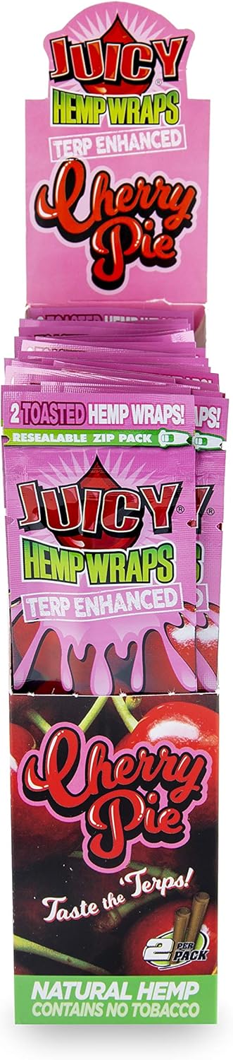 Juicy Jays - Terpene Infused Hemp Wraps - 2 Wraps Per Pack - 25 Pack Count Retail Display Box - (Cherry Pie)