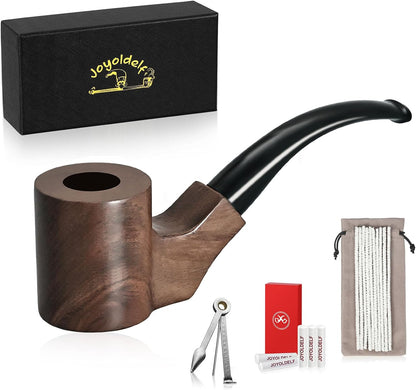 Joyoldelf Cylinder Shape Smoking Pipe - Handmade Ebony Tobacco Pipe Set, Wooden Pipe with Complete Accessories and Gift Box for Beginner