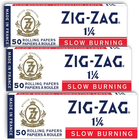 Zig-Zag Slow Burning Rolling Papers, 3 Booklet Pack, 50 Leafs per Pack, 1¼ Size, Easy Rolling, 100% Natural Gum Arabic, No Bleach, Authentic White Paper 150 Sheets