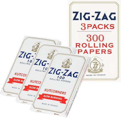 Zig-Zag Slow Burning Kut Corners Rolling Papers, 3 Booklet Pack, 100 Leafs per Pack, Size Single Wide (Regular), Easy Rolling, 100% Natural Gum Arabic, No Bleach, Authentic White Paper 300 Sheets