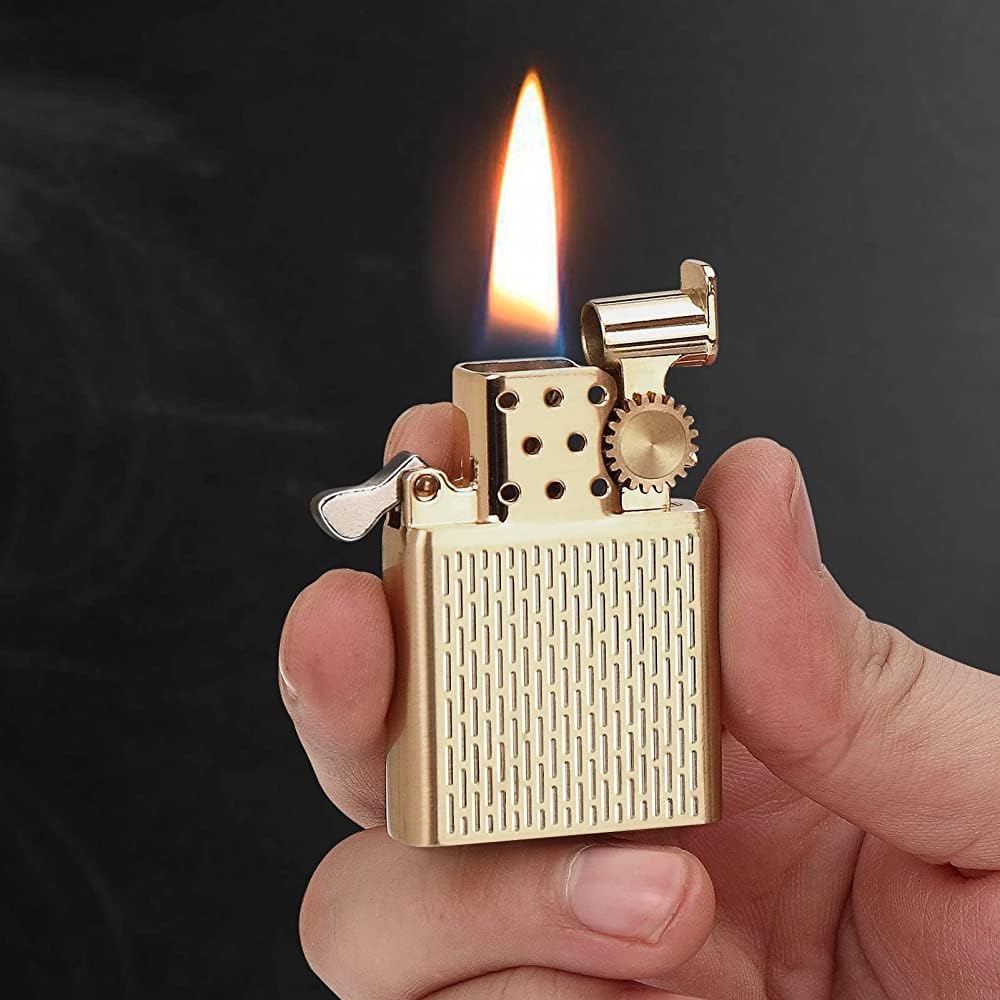 YUSUD Vintage Pocket Lighter Fluid Refillable, Cool Lighter Insert for Classic Flip Lighter Cases, Windproof Gold Trench Lighters Inserts Soft Flame, Unique Birthday Gifts for Men Dad Husband
