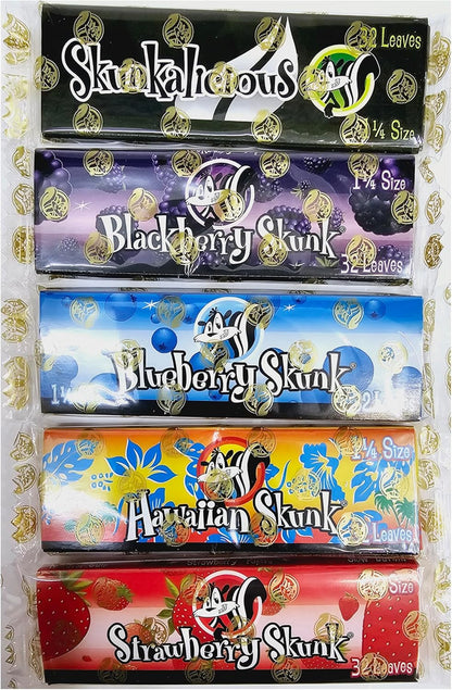 Skunk Brand 1 1/4 Size Rolling Papers Variety Pack Strawberry BlackBerry Hawaiian Blueberry Skunkalicious