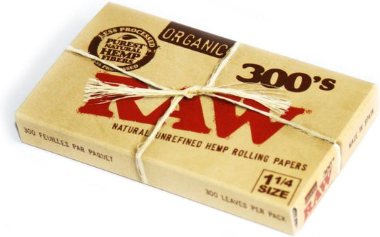 Raw 300's Natural Unrefined 1 1/4 Size Rolling Paper, 300 Pack