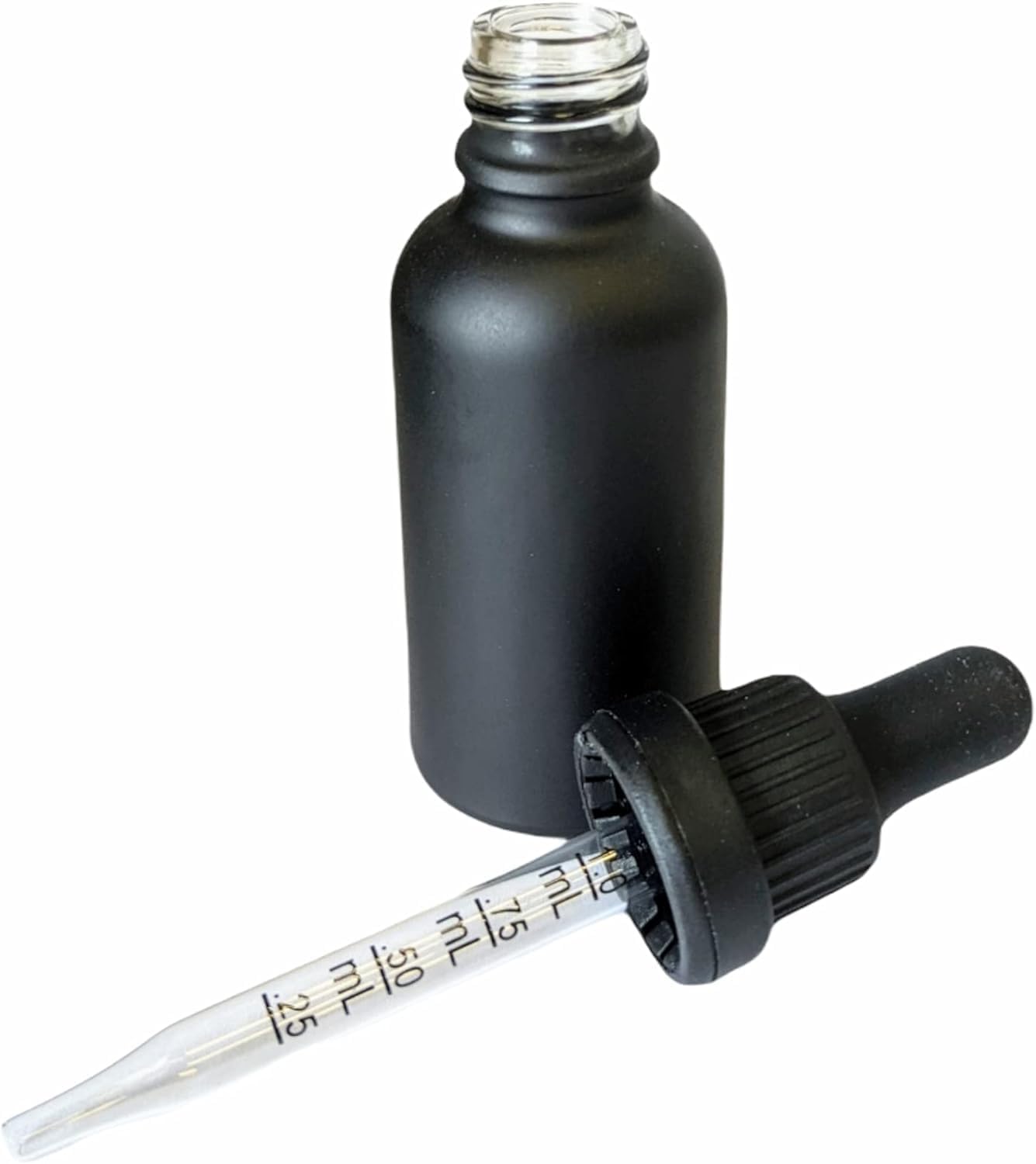 30ml Glass Dropper Bottles w/Measurements & Tamper Proof Lid | Matte Black Bottle & Black Cap | Concentrate, Medicine, Makeup, Supplement or Oil Containers | 120pc