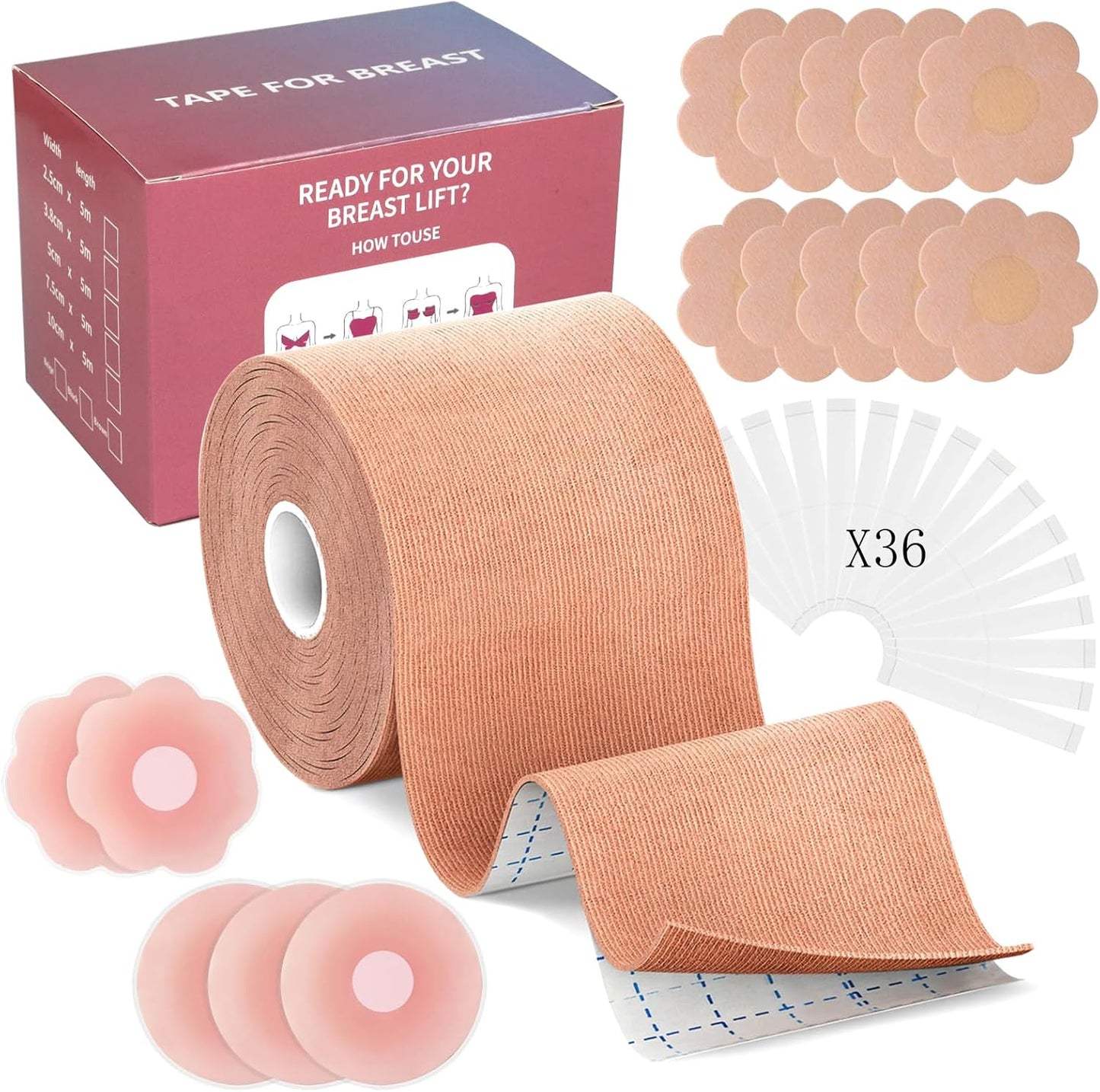 Breast Lift Tape, Invisible Breast Support Self-Adhesive Bra Tape,Waterproof Sweat-Proof Bob Tape for Large Breasts (2.95IN)