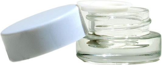 3ml Glass Shoulderless Screw Top Jars w/Grooved Anti-Leak Gasket | Essential Oil, Concentrate, Lip Balm or Makeup Containers | 100pc (White Lids)