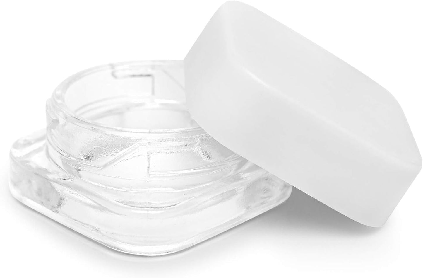 5ml Cube Glass Shoulderless Screw Top Jars w/ Child Resistant Lid | Containers for Essential Oils, Concentrates, Lip Balm, Makeup or Cosmetics | 100pc (Clear Glass, White Lid)
