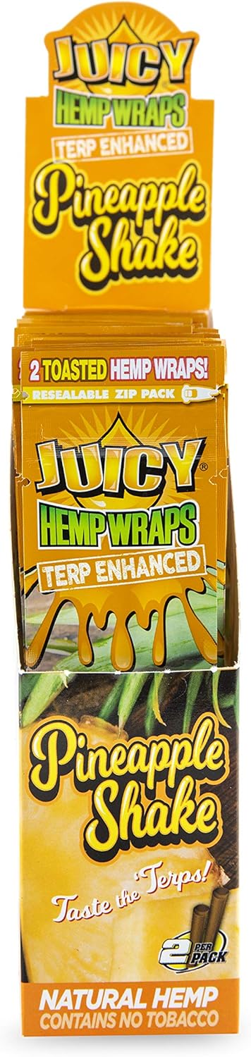 HBI Juicy Jays-Terpene Infused Hemp Wraps-2 Wraps Per Pack-25 Pack Count Retail Display Box-(Pineapple Shake)