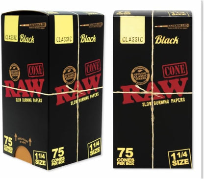RAW Black 1 1/4 Backrolled Pre Roll Cones | 75 Cone Box