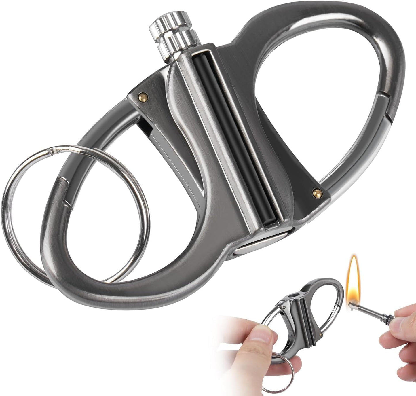 Keychain Lighter, Permanent Match Infinity, Reusable Waterproof Forever Matches, Metal EDC Emergency Flint Fire Starter, Survival Kit Gifts for Men Women Outdoor (Fuel Not Included)