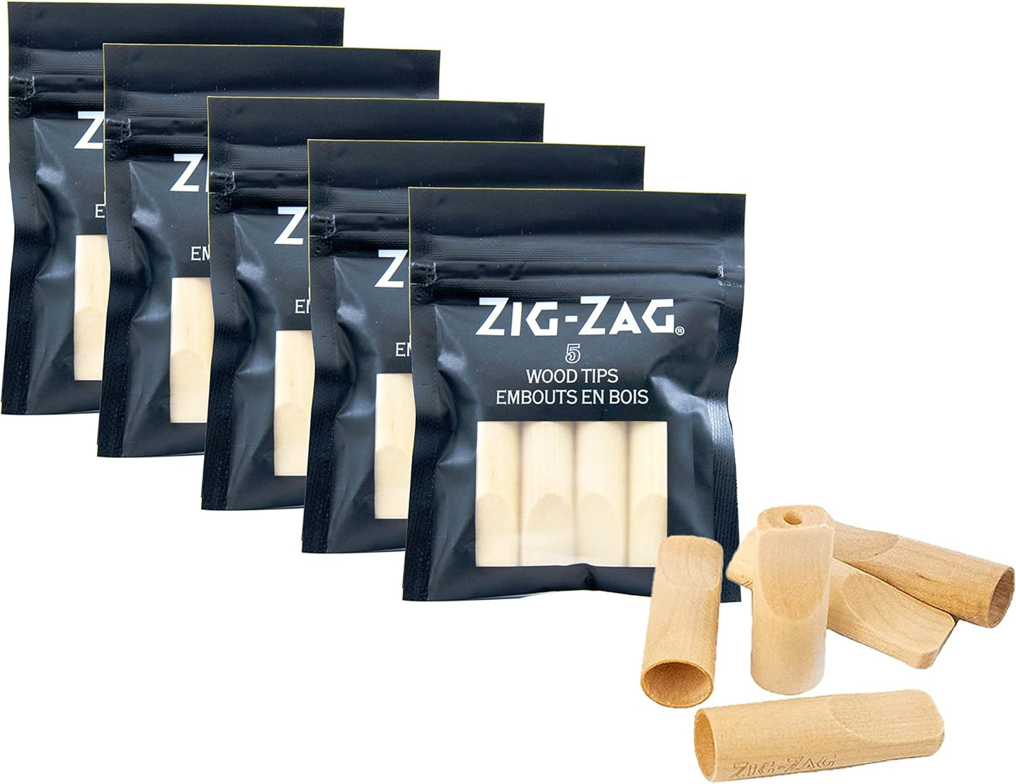 Zig-Zag Wood Tips - Mouth Piece Filter - 5 Pack (25 tips total) - 2/5/12 Pack - Natural wood, Resealable Smellproof Bag, Clean Holder Tip. Qualité Supérieure since 1879