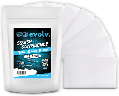 EVOLV Premium Nylon Tea Filter Extraction Press Bags | 2.5" x 4.5" | 37u | 100 Pack
