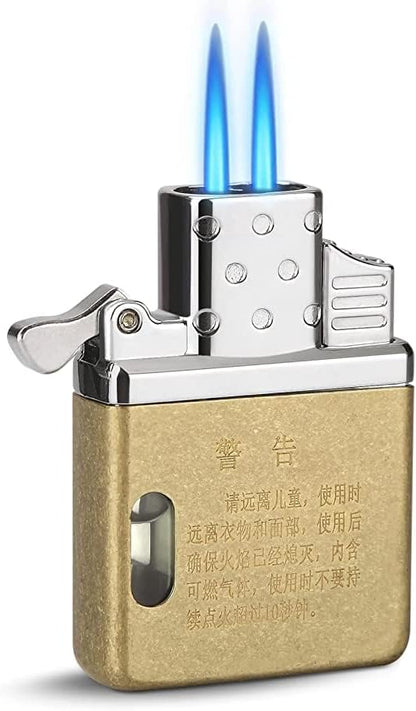 YUSUD Torch Lighter Butane Fuel Refillable, Cool Pocket Lighters Insert Double/Dual Jet Flame for Classic Lighter Case, Windproof Lighter Inserts with Visable Tank Window, Great Gift for Him