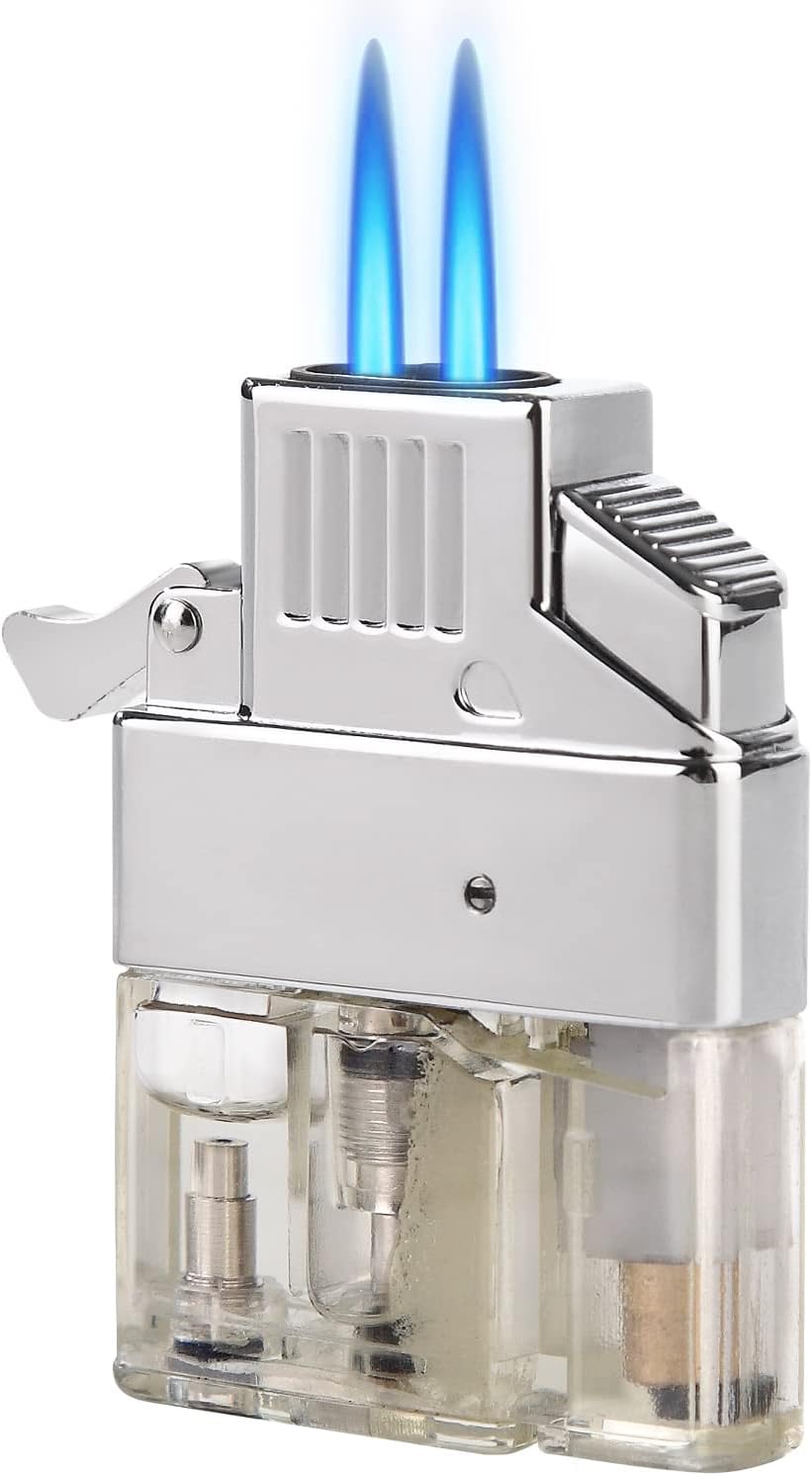 Yusud Butane Lighter Insert, Windproof Lighter with Adjustable Dual Torch Jet Flame, Fuel Refillable Lighter, for Men Dad Boyfriend (Fuel No Included)
