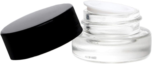 3ml Glass Shoulderless Screw Top Jars w/ Grooved Anti-Leak Gasket | Essential Oil, Concentrate, Lip Balm or Makeup Containers | 100pc (Black Lids)