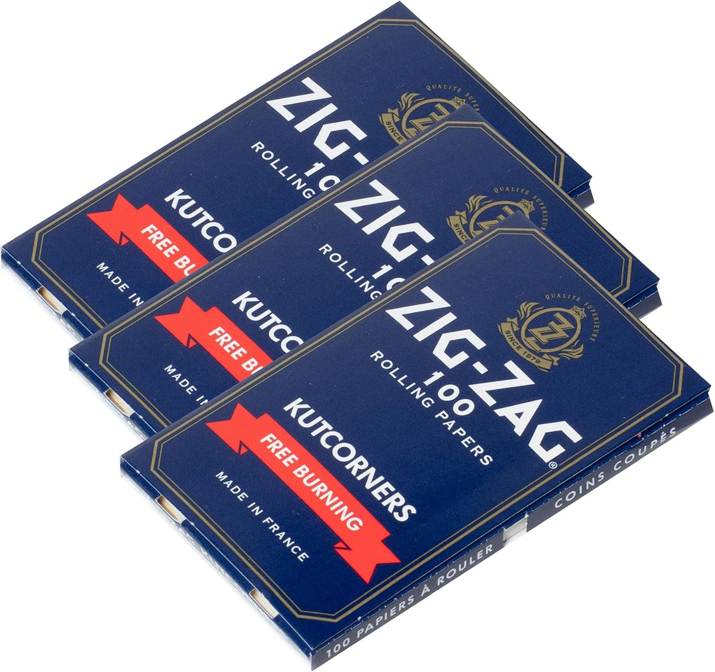 Zig-Zag Blue Kutcorners Free Burning Rolling Papers, 3 Booklet Pack, 100 Leafs per Pack, Single Wide (Regular) Size, Easy Rolling, 100% Natural Gum Arabic, No Bleach, Authentic (Blue) - 300 sheets