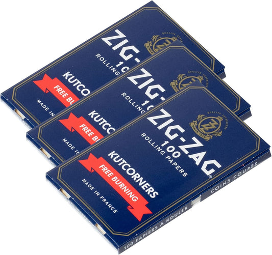 Zig-Zag Blue Kutcorners Free Burning Rolling Papers, 3 Booklet Pack, 100 Leafs per Pack, Single Wide (Regular) Size, Easy Rolling, 100% Natural Gum Arabic, No Bleach, Authentic (Blue) - 300 sheets