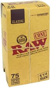 RAW Classic 1 1/4 Pre Roll Cones Unbleached - 75 Cones Per Box