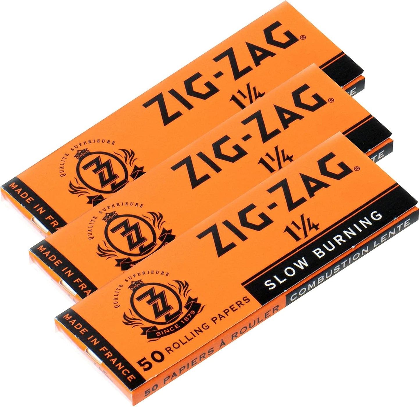 Zig-Zag Orange Rolling Papers, 3 Booklet Pack, 1¼ Size, Slow Burning, 50 Leafs per Pack, 100% Natural Gum Arabic, No Bleach, Authentic (Orange) – 150 Sheets