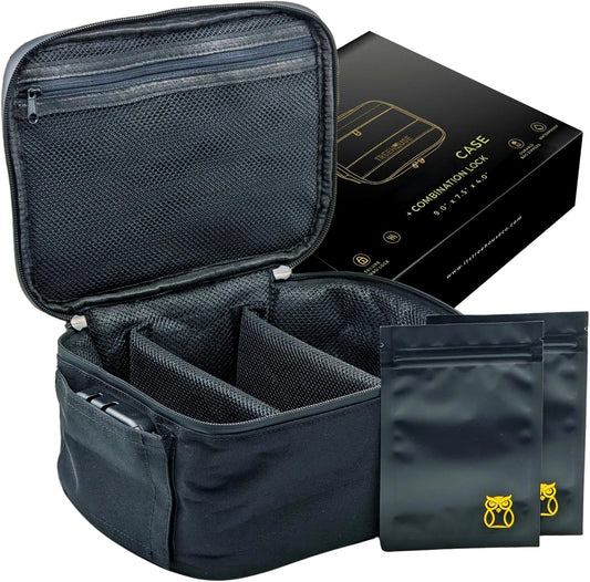Smell Proof Bag With Combination Lock - Large 9” x 7.5” x 4” Size Holds Up To 3 Ounces, Plus x2 Resealable Stash Bags, Storage Case with Combination Lock