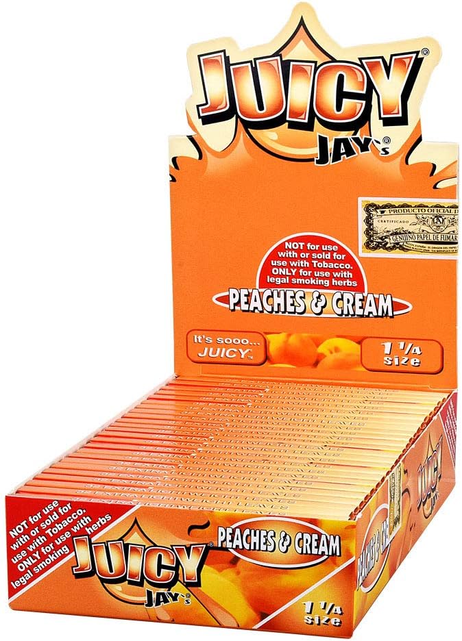 Pure Hemp Juicy Jay 1 1/4 Rolling Paper Box of 24 Packs (Peaches & Cream)