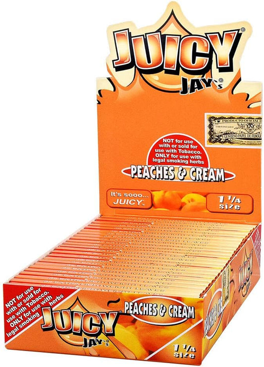 Pure Hemp Juicy Jay 1 1/4 Rolling Paper Box of 24 Packs (Peaches & Cream)