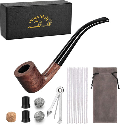 Joyoldelf Rosewood Tobacco Pipe Set - Handmade Smoking Pipe with 3mm Reusable Filter, Wooden Pipe Kit with Accessories for Beginner