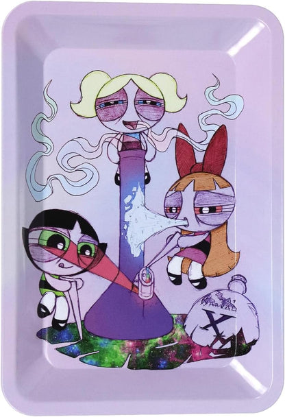 Rolling Trays Premium Metal Tray with Design - Perfect Size for Home Or Travel Accessories, Pink