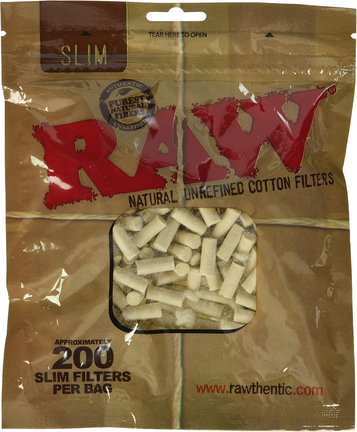 RAW COTTON CIGARETTE FILTER BAGS 8MM 200 PER BAG SLIM PACK OF 1