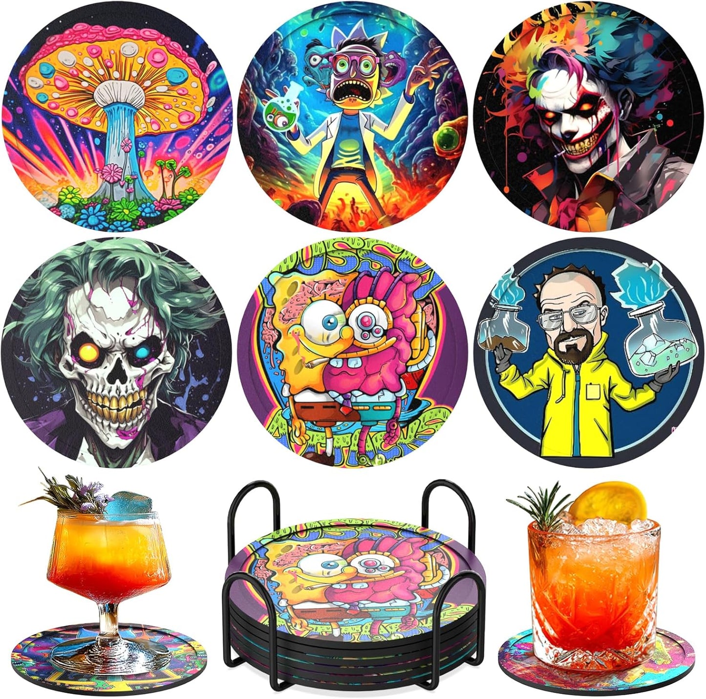 Silicone Coasters for Drinks[6 Pack]- Cup Mat for Tabletop Protection-Non-Slip, Non-Stick, Coffee Table Decor, Great Gift for Any Occasion (6 Coasters Style E)