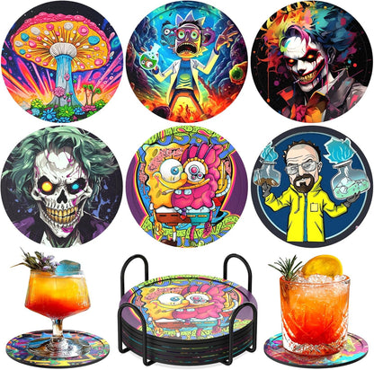 Silicone Coasters for Drinks[6 Pack]- Cup Mat for Tabletop Protection-Non-Slip, Non-Stick, Coffee Table Decor, Great Gift for Any Occasion (6 Coasters Style E)