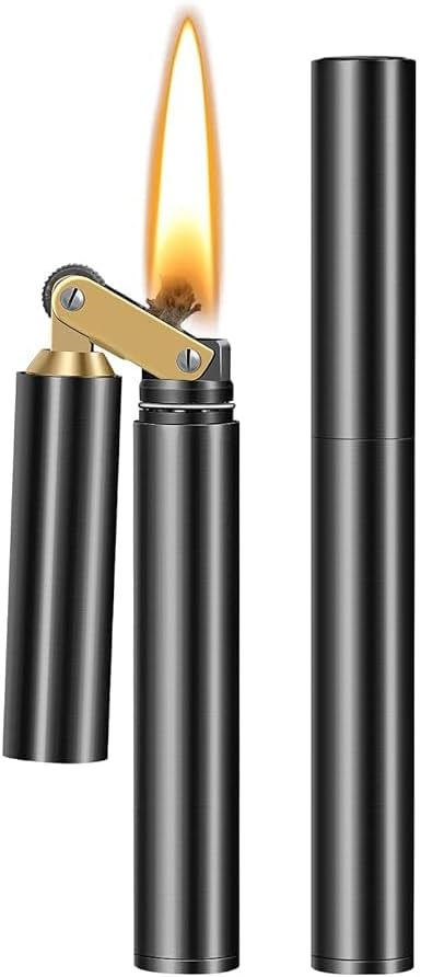 YUSUD Vintage Lighter, Cool Trench Lighter, Unique Kerosene Lighters Fluid Refillable, Novelty Nunchuck Slim Lighters, Fancy Antique Gifts for Men Dad Husband (Black)