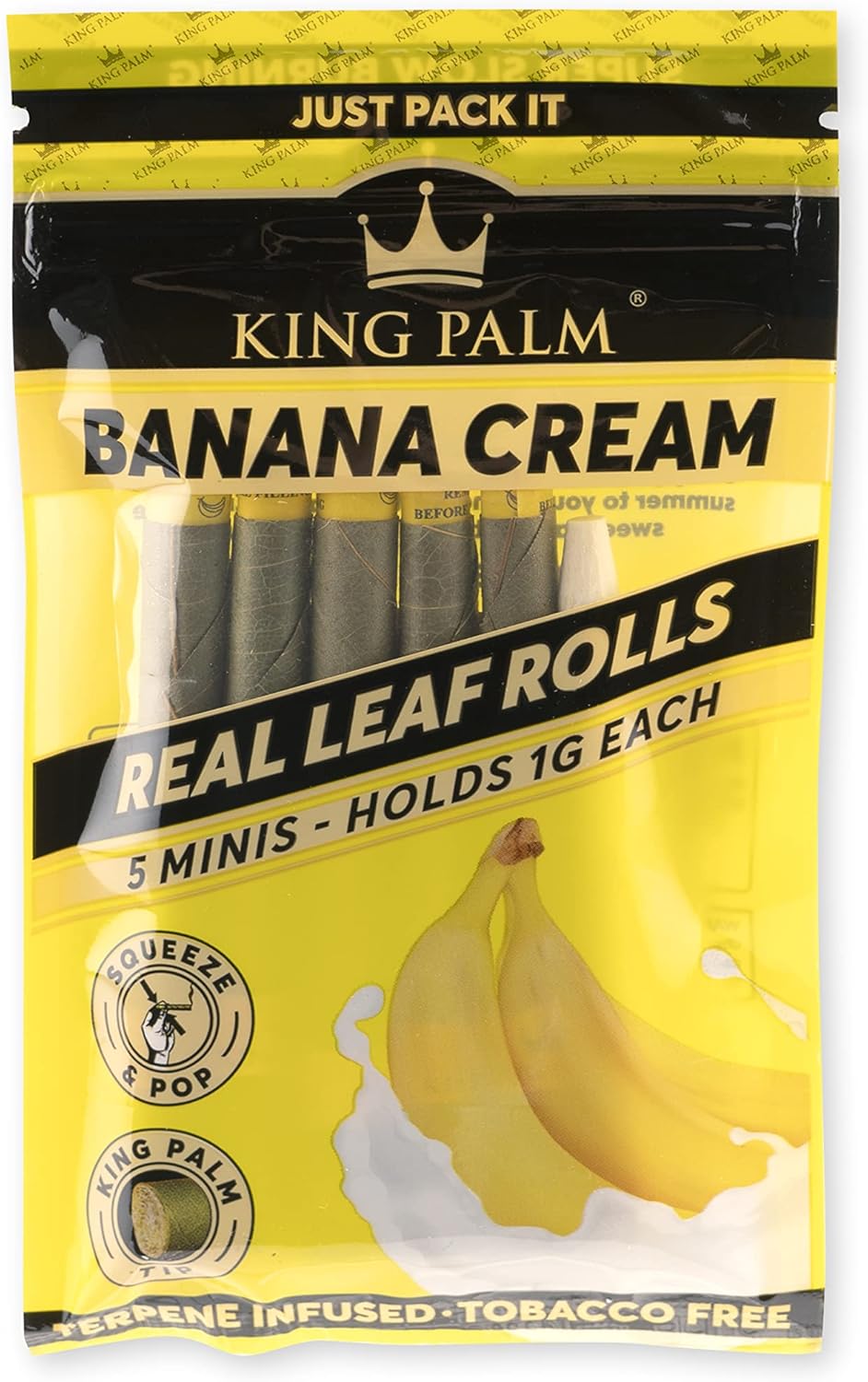 King Palm Mini Size Cones - (Squeeze & Pop Pre Rolls) - Natural Pre Rolls Palm Leafs - Organic Rolls - Flavored Pre Rolled Cones - Flavored Cones - (Banana Cream, 1 Pack (5 Rolls))