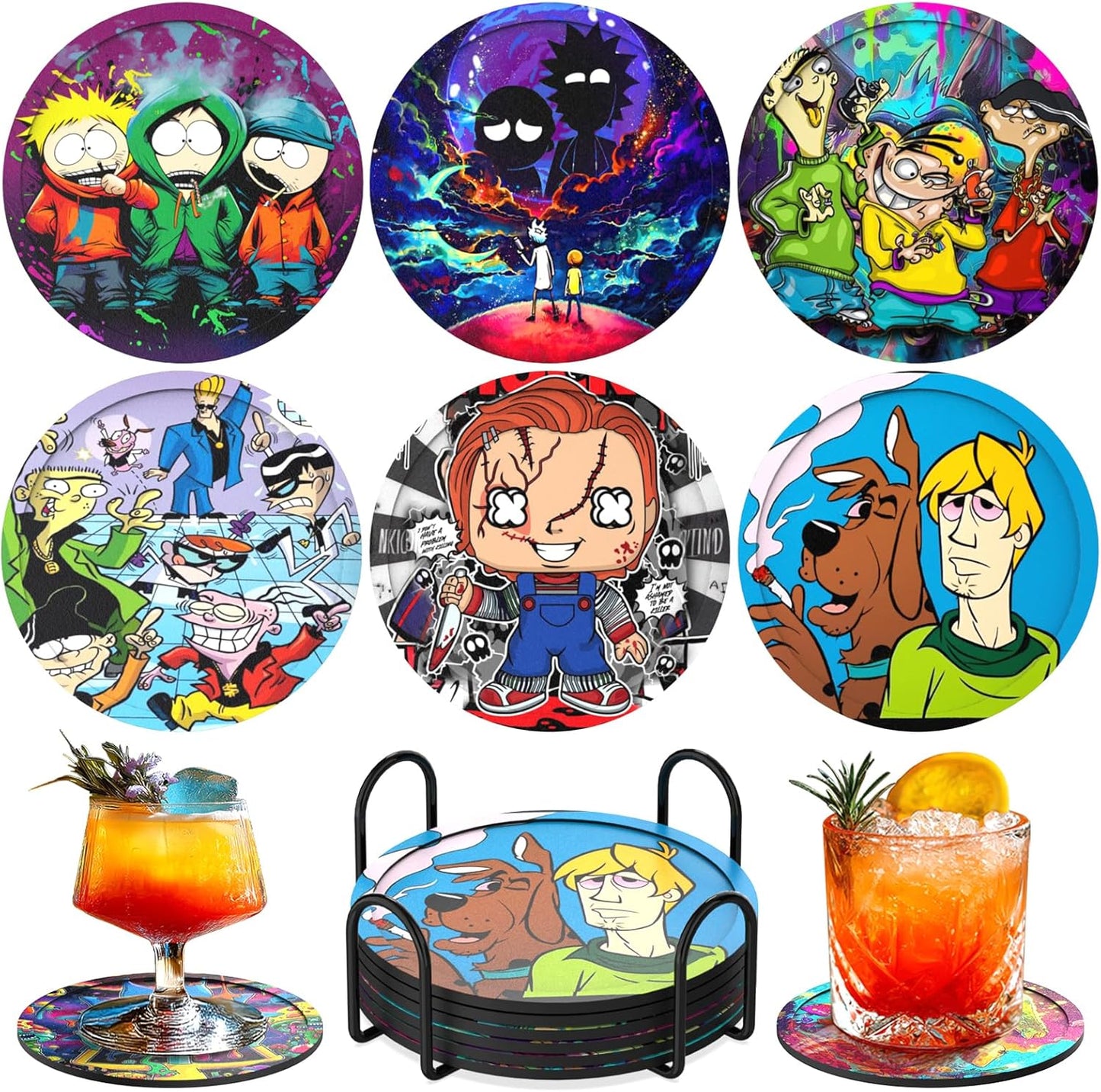 Silicone Coasters for Drinks[6 Pack]- Cup Mat for Tabletop Protection-Non-Slip, Non-Stick, Coffee Table Decor, Great Gift for Any Occasion (6 Coasters Style D)