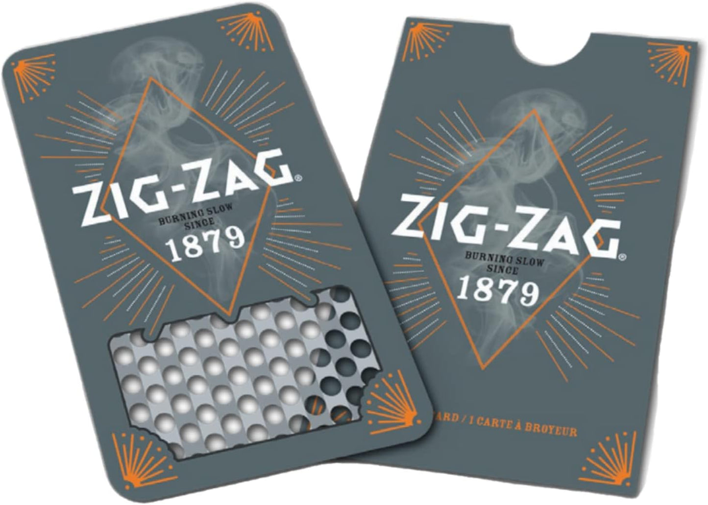 Zig-Zag - Herb Grinder Card with Protective Paper Sleeve, 3 Designs Available, Portable Grinder, Wallet-Sized Metal Card - 5.08 x 0.025 x 0.017 cm- Gray