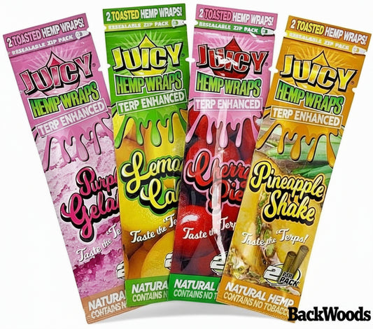 Juicy Jays Terp Enhanced Hemp Wraps Variety Pack Bundle of Mixed Flavours (4 Packs of 2 - 8 Wraps Total) - Made From Natural Toasted Hemp, Non Tobacco Comes With A Limited Edition Ovrflo Distribution Tube.