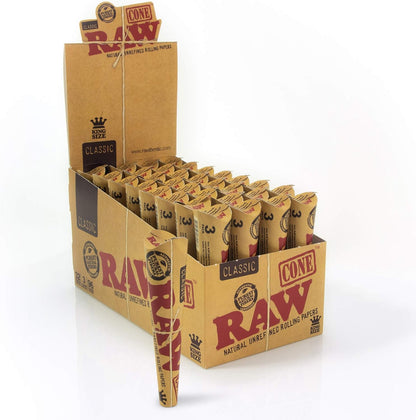 RAW Cones Classic King Size | 32 Packs | Natural Pre Rolled Rolling Paper with Tips | 3 Cones per Pack