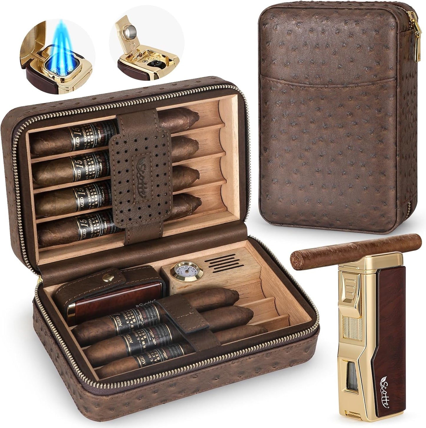 Scotte(TM) premium Cigar Humidors portable travel cigar humidor case for 4 cigar