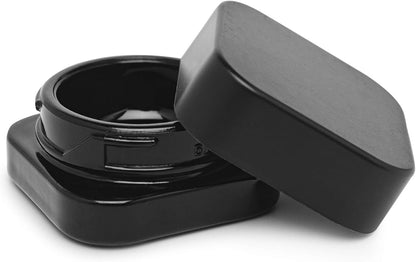 9ml Cube Glass Shoulderless Screw Top Jars w/ Child Resistant Lid | Containers for Essential Oils, Concentrates, Lip Balm, Makeup or Cosmetics | 100pc (Black Glass, Black Lid)