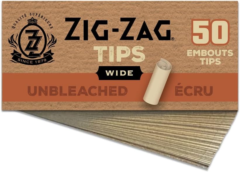 Zig-Zag Unbleached Rolling Wide Tips, Carton of 50 Packs, 50 Tips per Pack, Fit with King Slim Rolling Papers, Made with Natural Fibres, No Bleach, Authentic