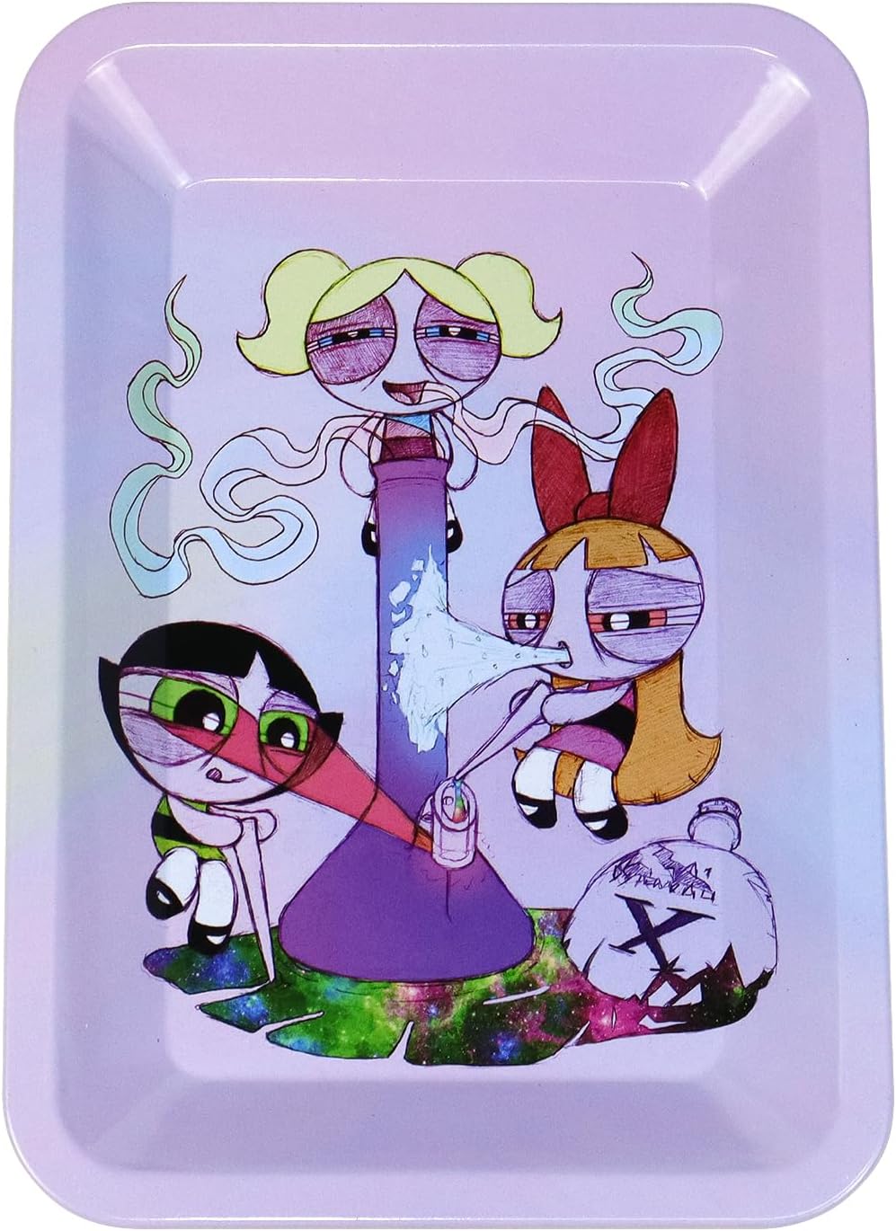 Rolling Trays Premium Metal Tray with Design - Perfect Size for Home Or Travel Accessories, Pink